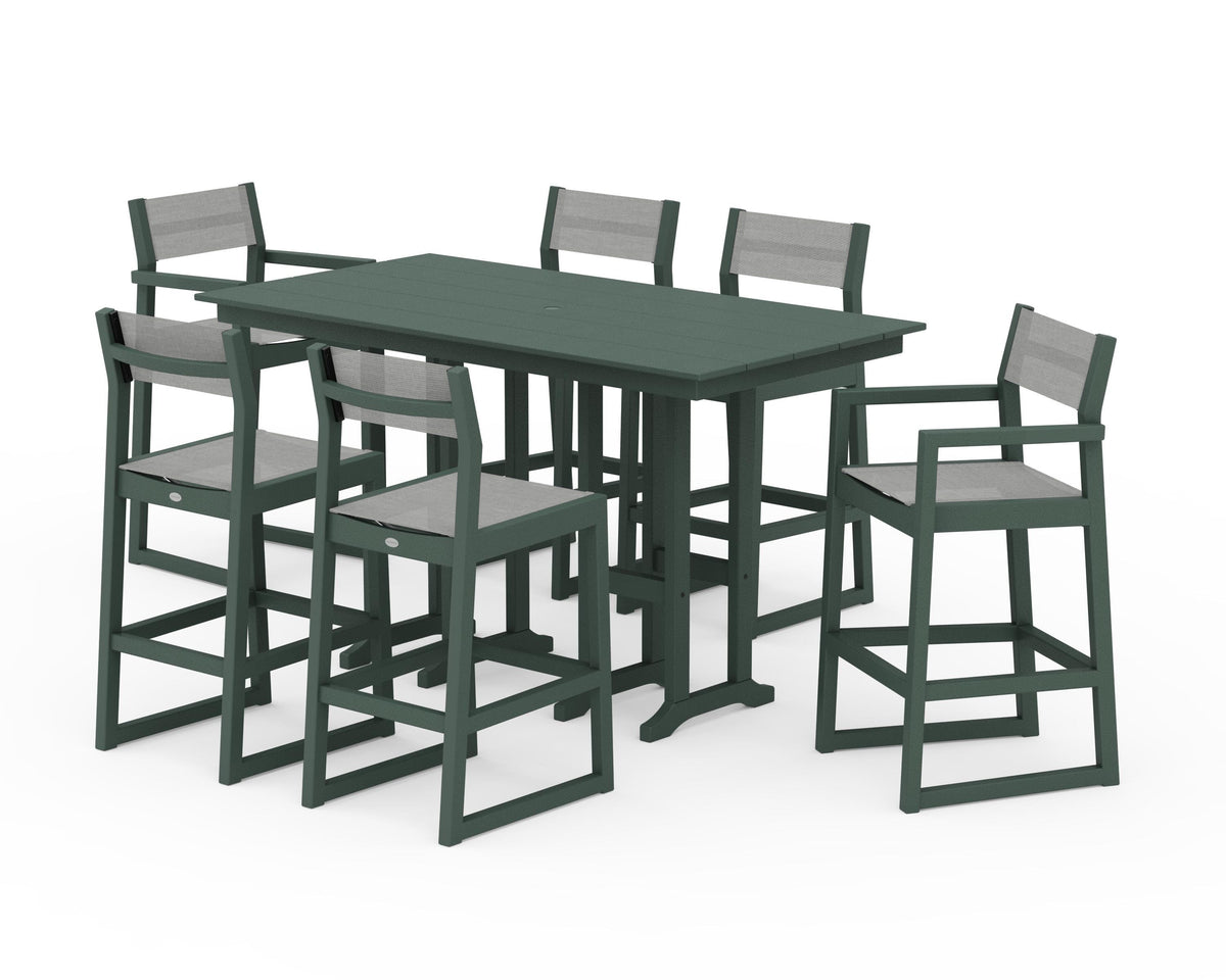 POLYWOOD EDGE Sling 7-Piece Farmhouse Bar Set in Green / Metallic