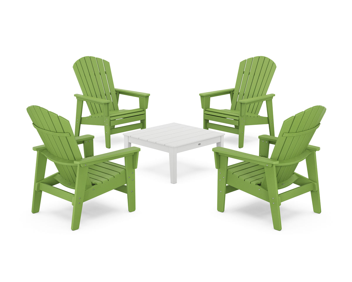 POLYWOOD 5-Piece Nautical Grand Upright Adirondack Chair Conversation Group in Lime / White