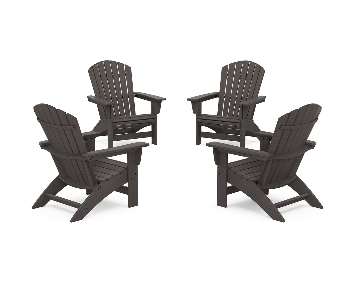POLYWOOD 4-Piece Nautical Grand Adirondack Chair Conversation Set in Vintage Coffee