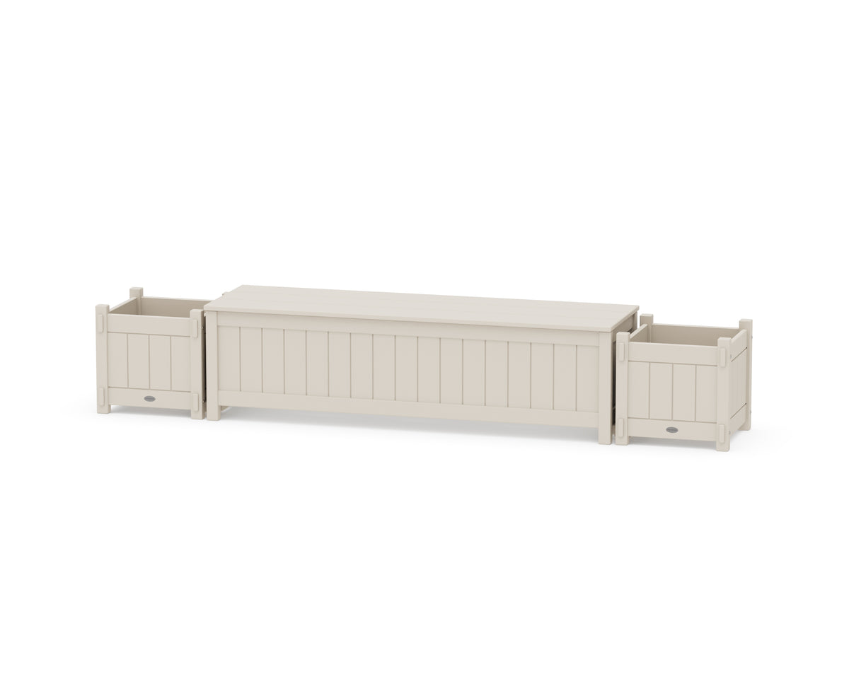 POLYWOOD 60" Vineyard Straight Planter Storage Bench Set in Sand