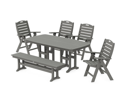 POLYWOOD Nautical Highback 6-Piece Dining Set with Bench in Slate Grey