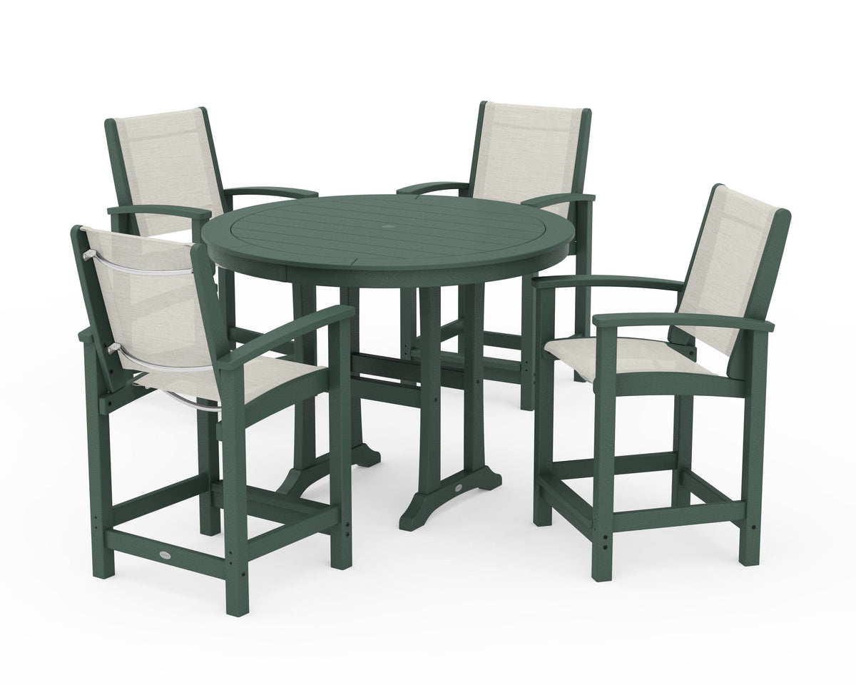 POLYWOOD Coastal 5-Piece Counter Set in Green / Parchment