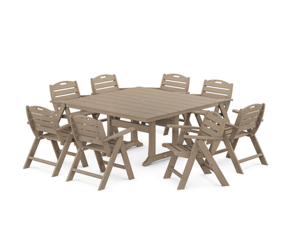 POLYWOOD Nautical Lowback 9-Piece Square Farmhouse Dining Set with Trestle Legs in Vintage Sahara