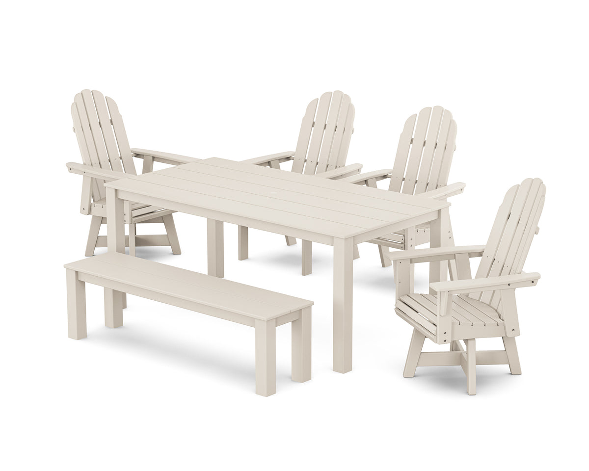 POLYWOOD Vineyard Curveback Adirondack 6-Piece Parsons Swivel Dining Set with Bench in Sand