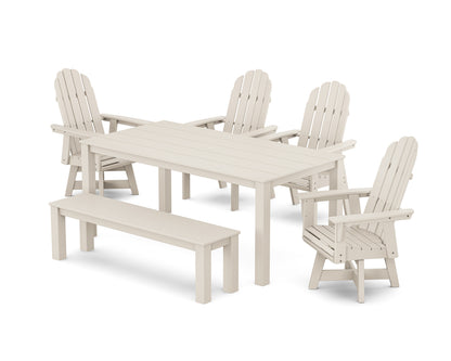POLYWOOD Vineyard Curveback Adirondack 6-Piece Parsons Swivel Dining Set with Bench in Sand