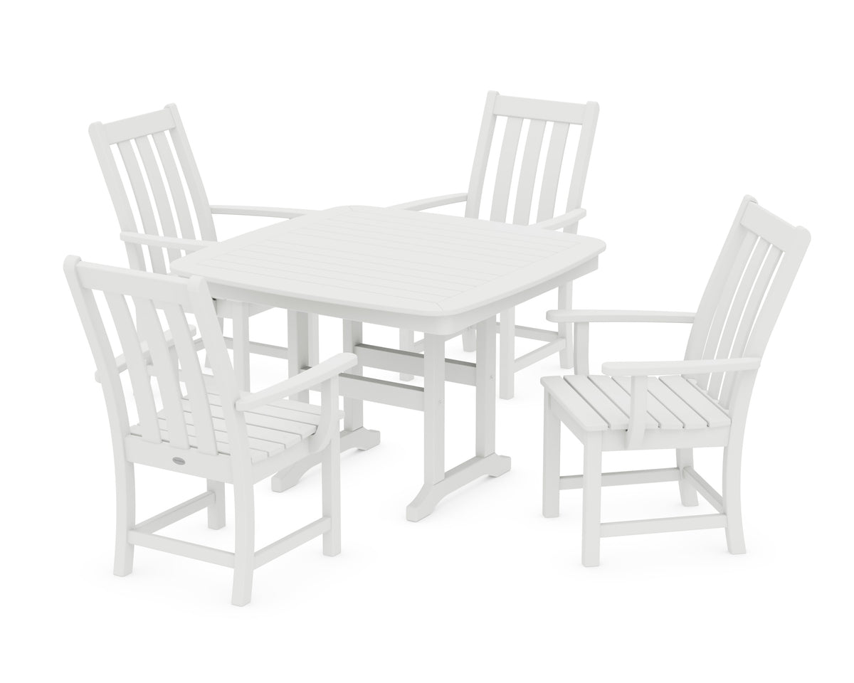 POLYWOOD Vineyard 5-Piece Dining Set with Trestle Legs - 44" Table in White