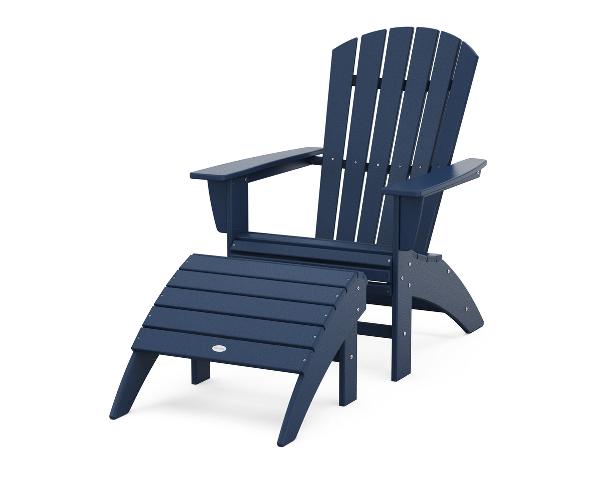 POLYWOOD Nautical Curveback Adirondack Chair 2-Piece Set with Ottoman in Navy