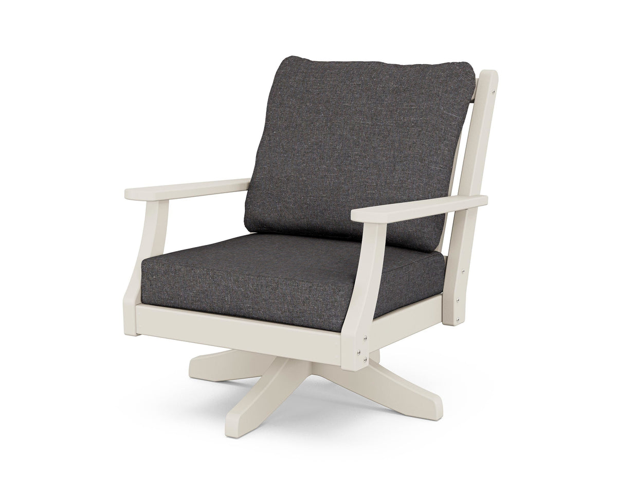 POLYWOOD Wovendale Deep Seating Swivel Chair in Sand / Ash Charcoal