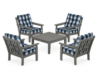 POLYWOOD Vineyard 5-Piece Deep Seating Conversation Set in Slate Grey / Buffalo Plaid Marine Indigo