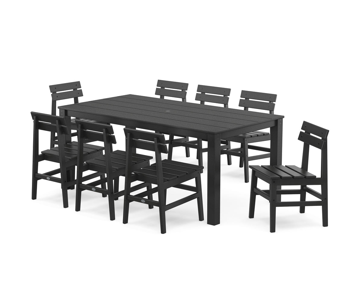 POLYWOOD Modern Studio Plaza Chair 9-Piece Parsons Dining Set in Black