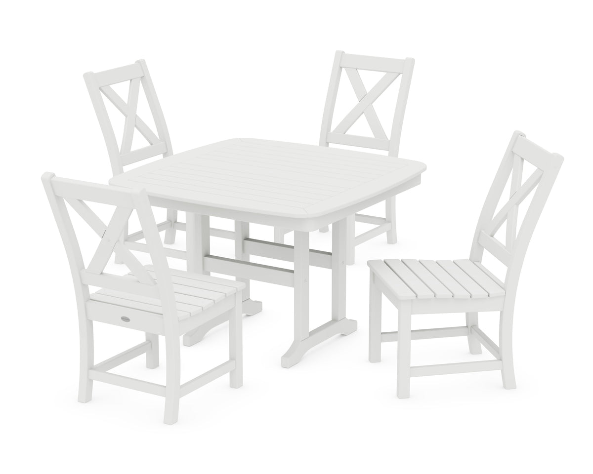 POLYWOOD Braxton Side Chair 5-Piece Dining Set with Trestle Legs - 44" Table in White