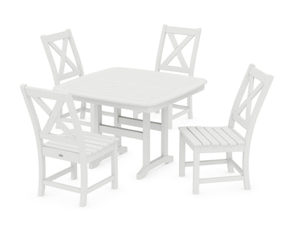 POLYWOOD Braxton Side Chair 5-Piece Dining Set with Trestle Legs - 44" Table in White