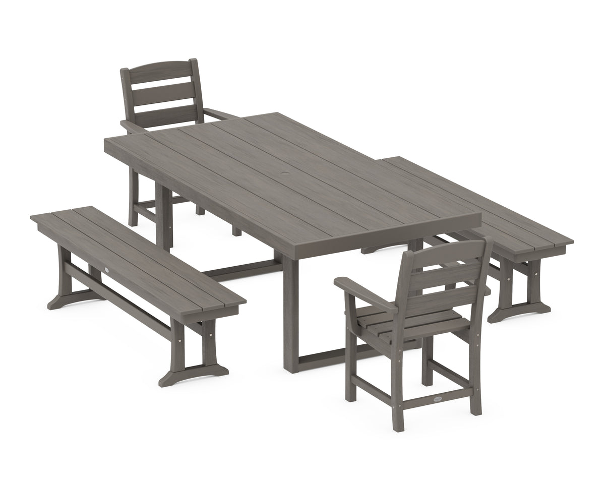 POLYWOOD Lakeside 5-Piece Dining Set with Benches in Driftwood