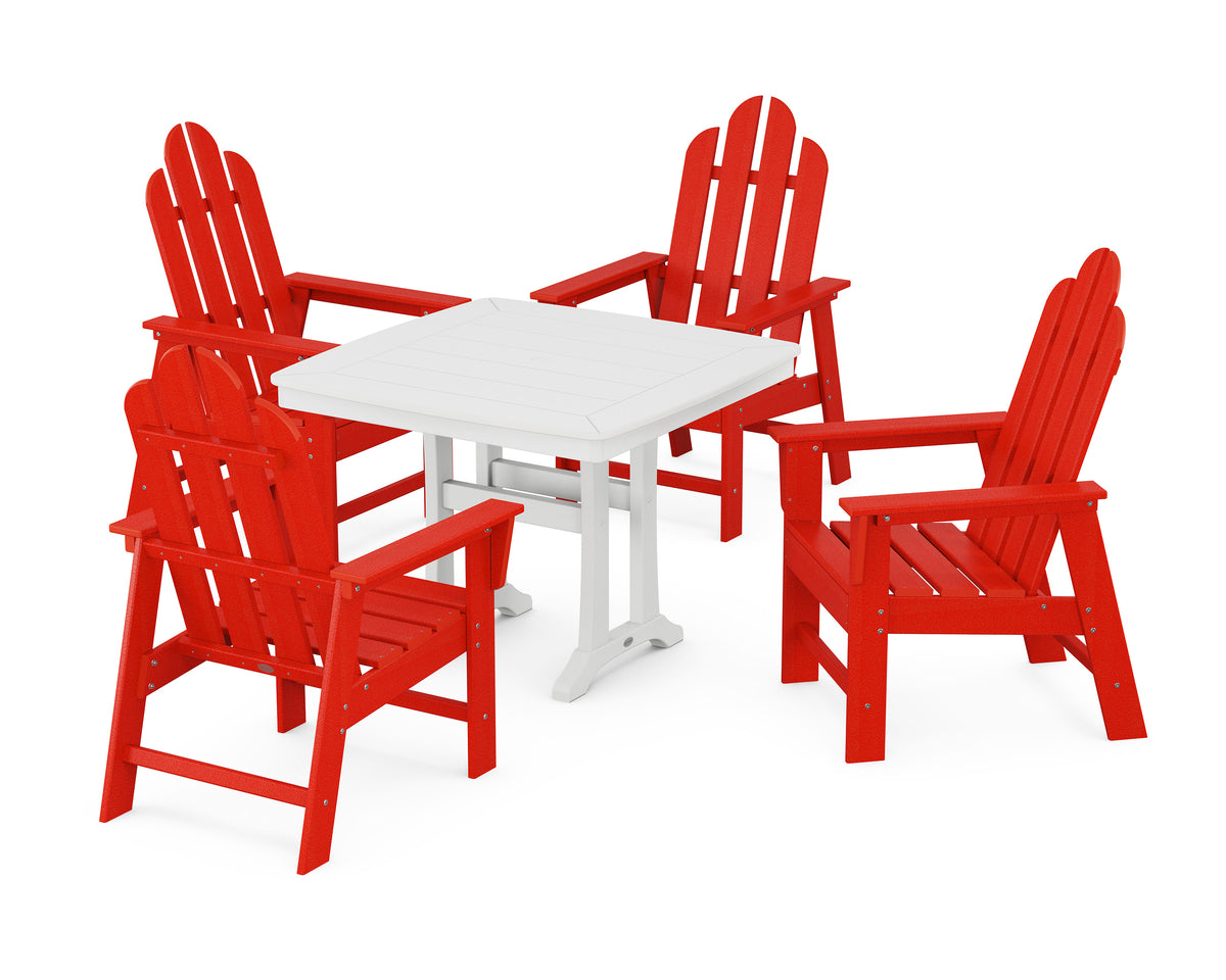 POLYWOOD Long Island 5-Piece Dining Set with Trestle Legs - 37" Table in Sunset Red / White