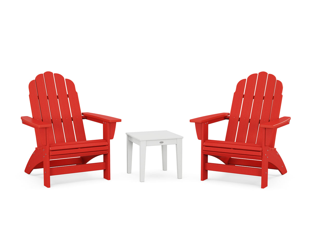 POLYWOOD 3-Piece Vineyard Grand Adirondack Set in Sunset Red / White