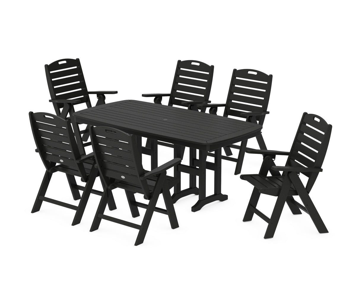 POLYWOOD Nautical Folding Highback Chair 7-Piece Dining Set in Black
