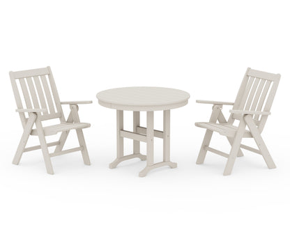 POLYWOOD Vineyard Folding Chair 3-Piece Round Dining Set in Sand