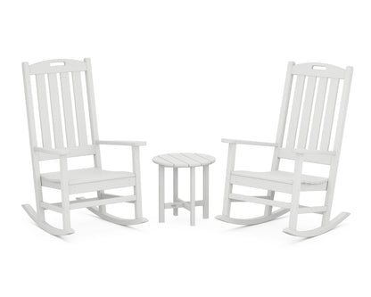 POLYWOOD Nautical 3-Piece Porch Rocking Chair Set with Round 18" Side Table in White