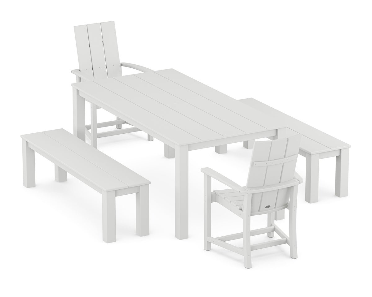 POLYWOOD Modern Adirondack 5-Piece Parsons Dining Set with Benches in White