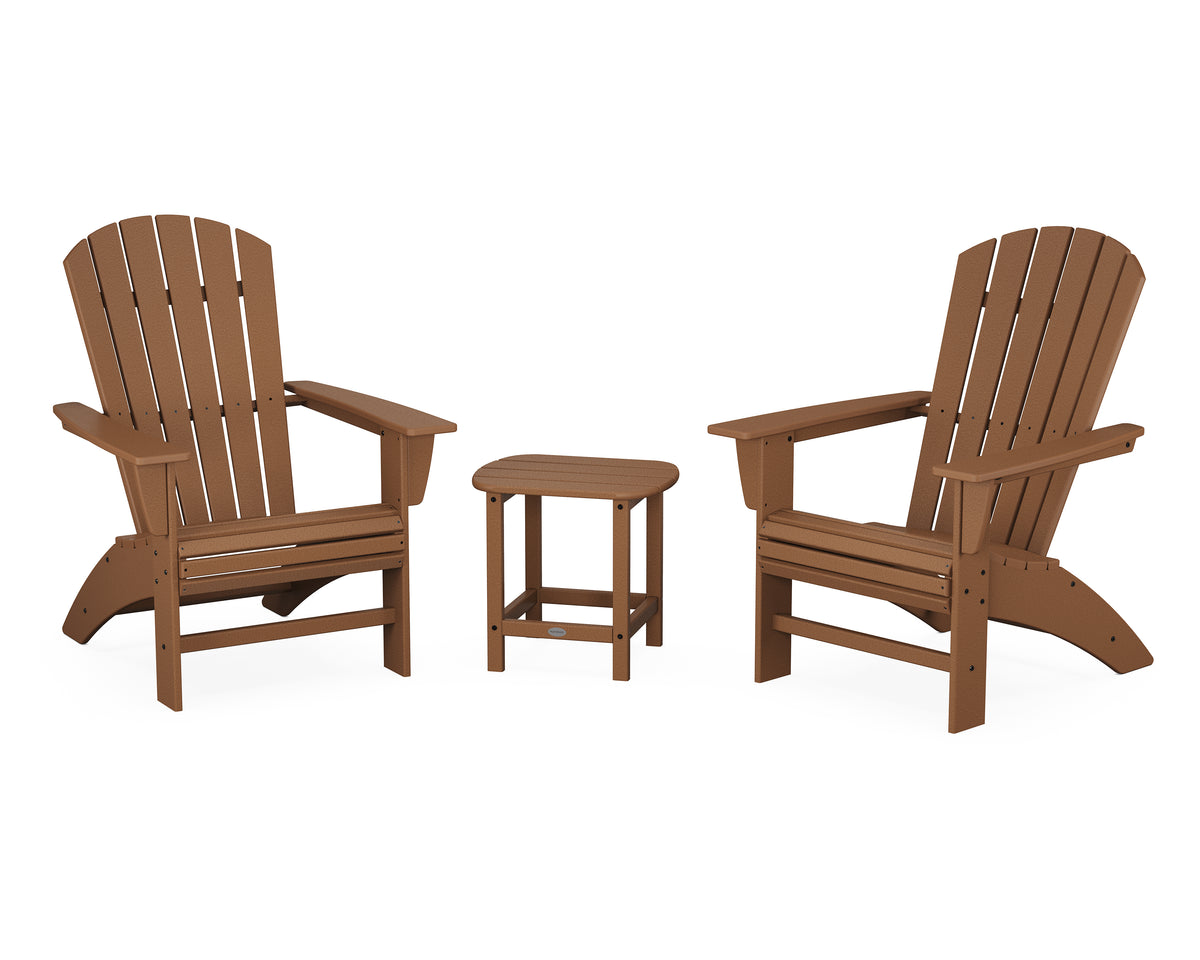 POLYWOOD Nautical 3-Piece Curveback Adirondack Set in Teak