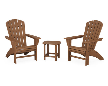 POLYWOOD Nautical 3-Piece Curveback Adirondack Set in Teak