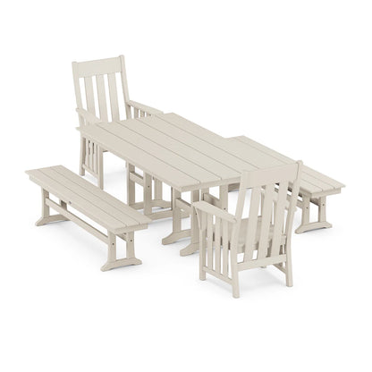 POLYWOOD Acadia 5-Piece Farmhouse Dining Set with Benches