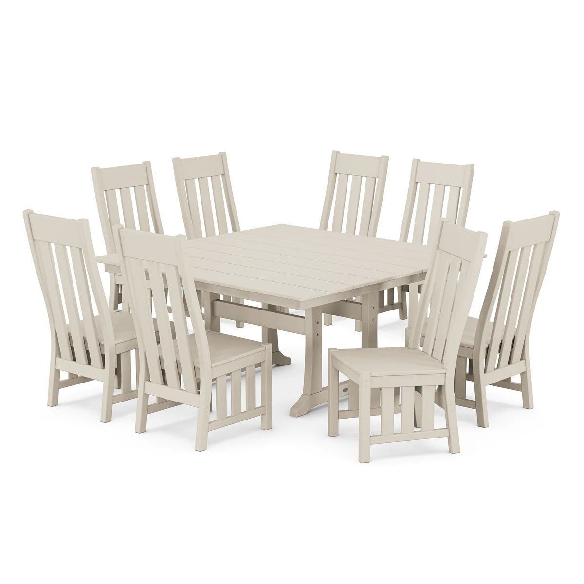 POLYWOOD Acadia Side Chair 9-Piece Square Farmhouse Dining Set with Trestle Legs