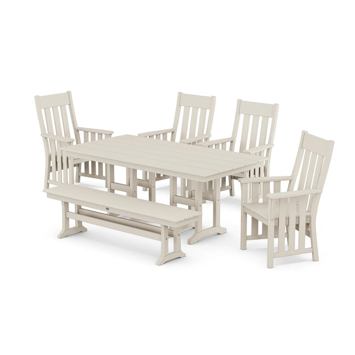 POLYWOOD Acadia 6-Piece Farmhouse Dining Set with Bench