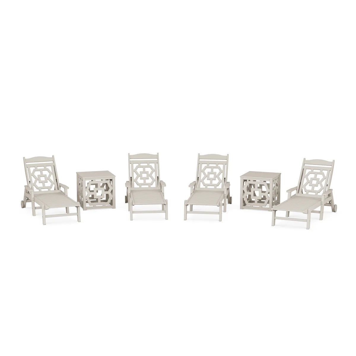 POLYWOOD Chinoiserie 6-Piece Chaise Set with Umbrella Stand Accent Table