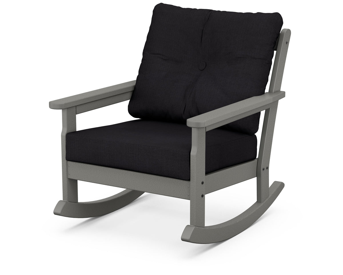 POLYWOOD Vineyard Deep Seating Rocking Chair in Slate Grey / Midnight Linen