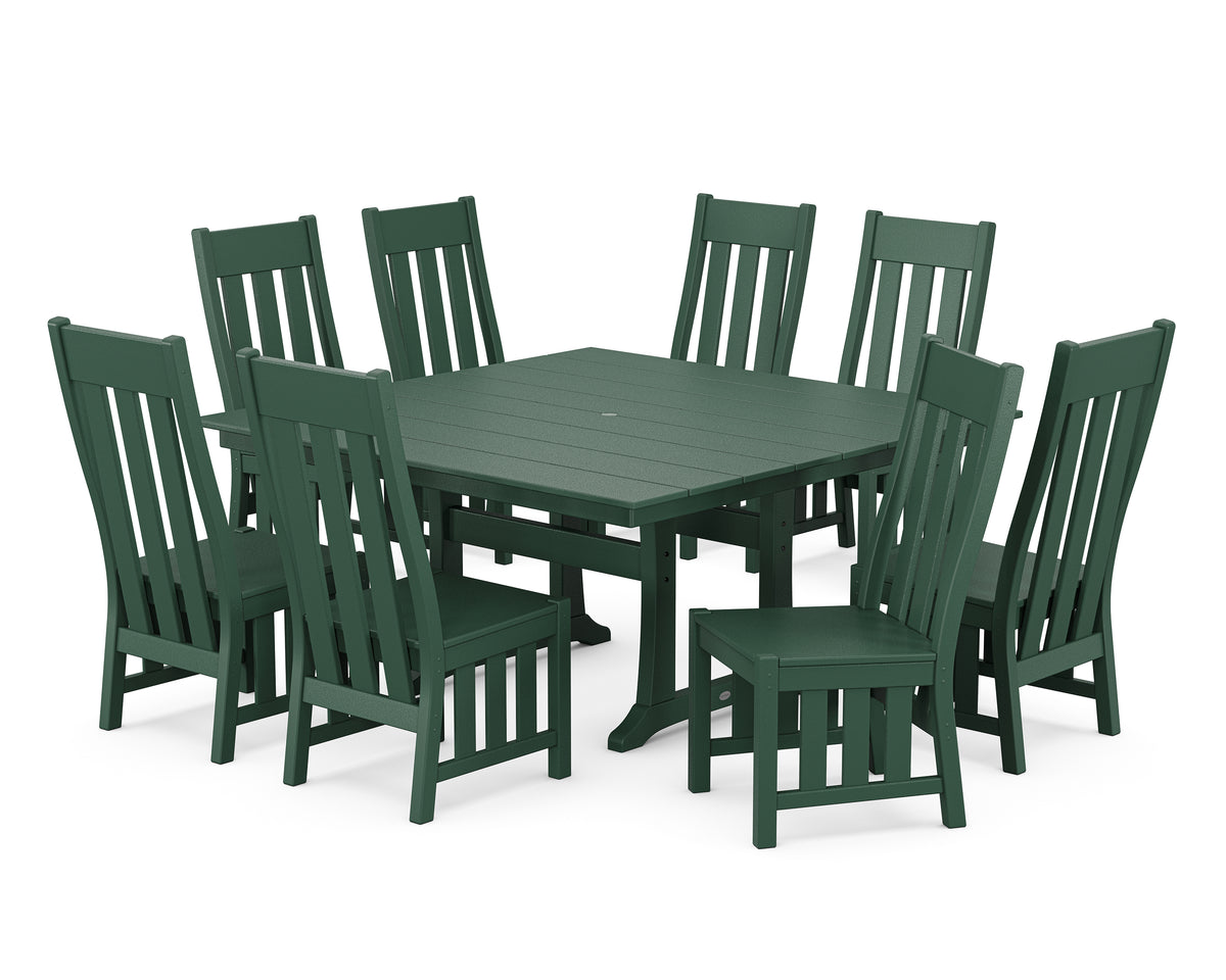 POLYWOOD Acadia Side Chair 9-Piece Square Farmhouse Dining Set with Trestle Legs in Green