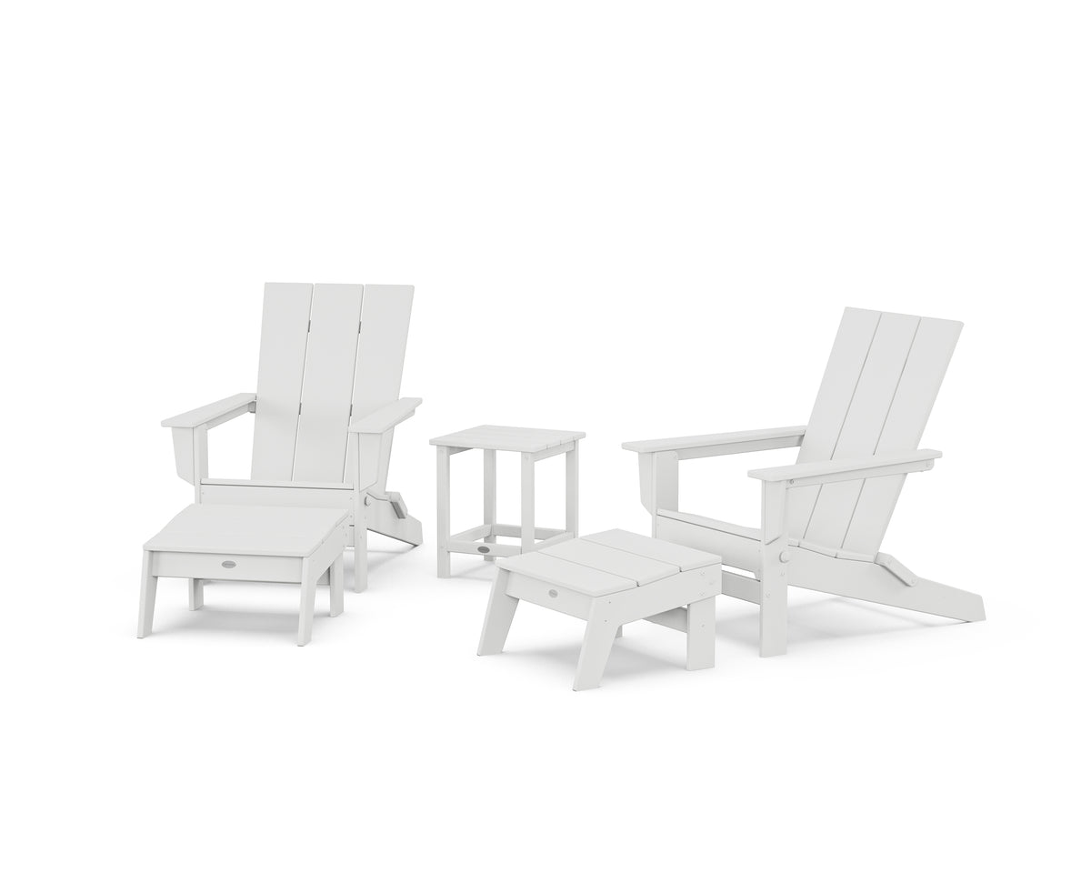 POLYWOOD 5-Piece Modern Studio Folding Adirondack Set with Ottomans and Side Table in White