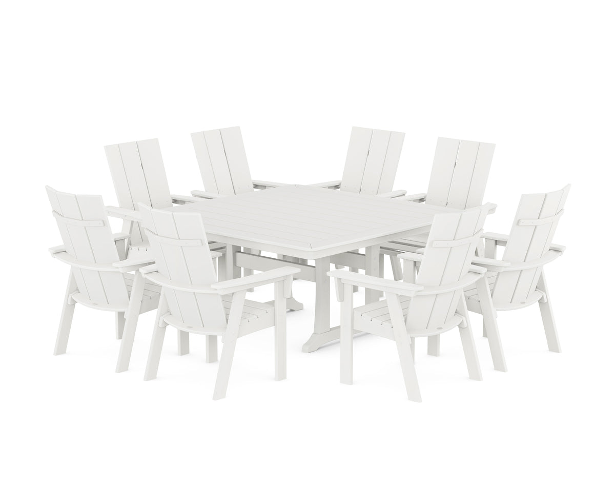 POLYWOOD Modern Curveback Adirondack 9-Piece Square Dining Set with Trestle Legs in Vintage White