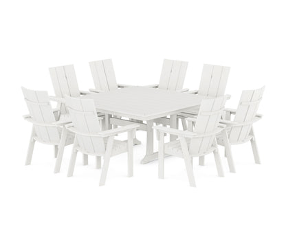 POLYWOOD Modern Curveback Adirondack 9-Piece Square Dining Set with Trestle Legs in Vintage White