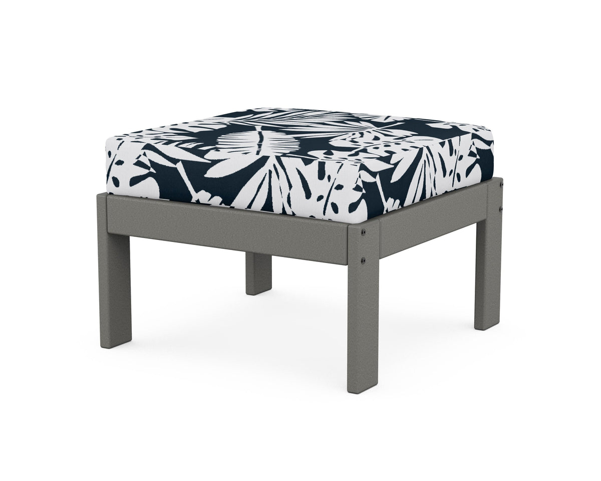 POLYWOOD Vineyard Modular Ottoman in Slate Grey / Leaf Marine Indigo