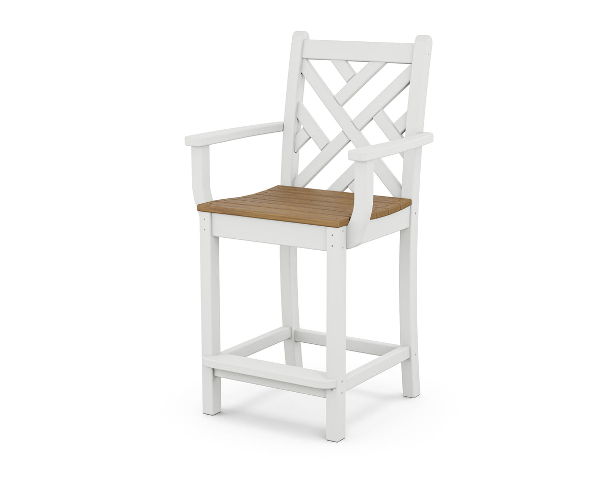 POLYWOOD Chippendale Counter Arm Chair in White / Natural