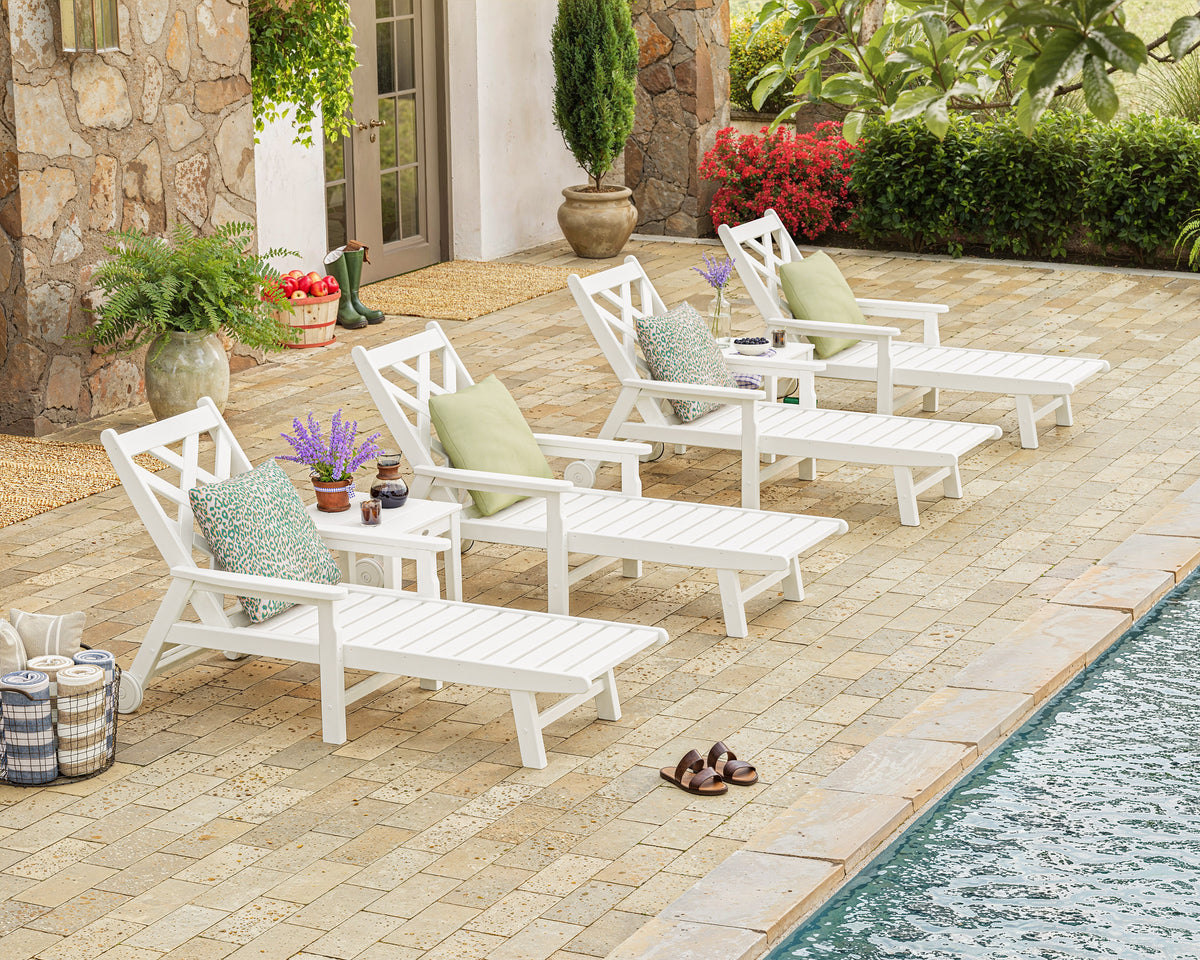 POLYWOOD Wovendale 6-Piece Chaise Set with Arms and Wheels in an outdoor setting