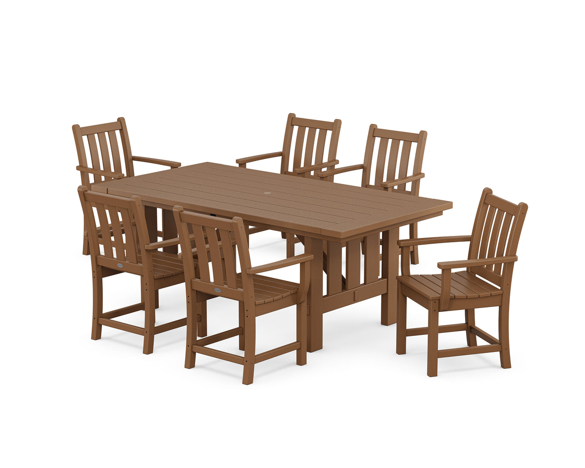 POLYWOOD Traditional Garden Arm Chair 7-Piece Mission Dining Set in Teak