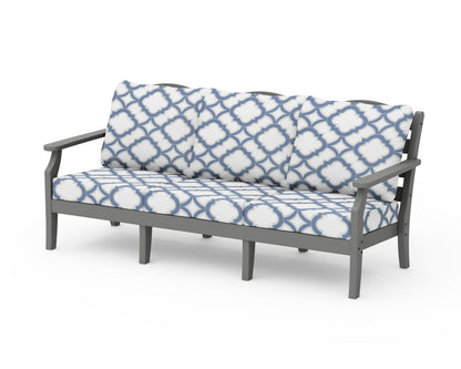 POLYWOOD Savannah Deep Seating Sofa in Slate Grey / Trellis Sky Blue