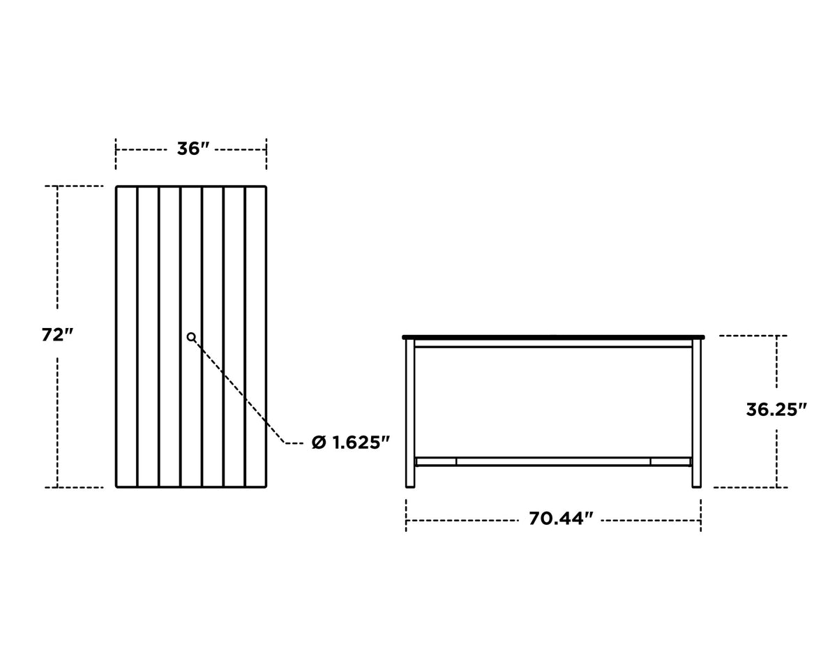 POLYWOOD Main Street 36 x 72 Counter Table dimensions