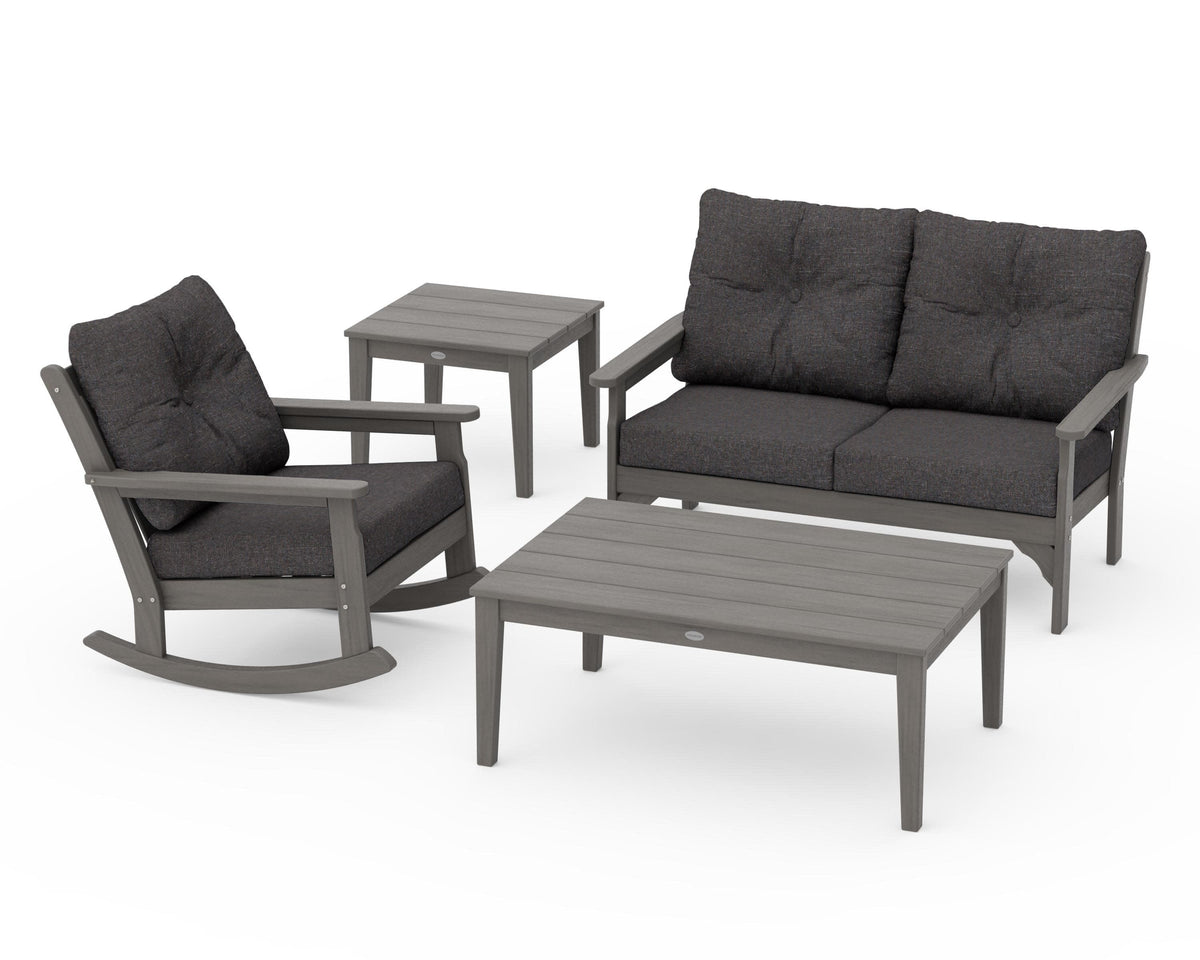 POLYWOOD Vineyard 4-Piece Deep Seating Rocker Set in Driftwood / Ash Charcoal