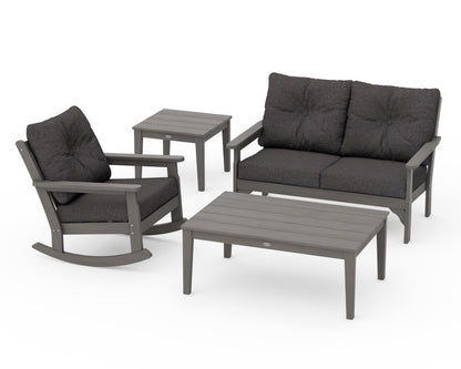 POLYWOOD Vineyard 4-Piece Deep Seating Rocker Set in Driftwood / Ash Charcoal