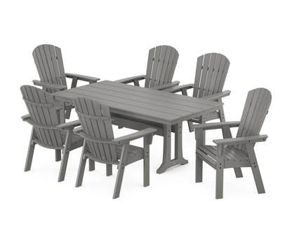 POLYWOOD Nautical Curveback Adirondack 7-Piece Farmhouse Dining Set with Trestle Legs in Slate Grey