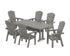 POLYWOOD Nautical Curveback Adirondack 7-Piece Farmhouse Dining Set with Trestle Legs in Slate Grey