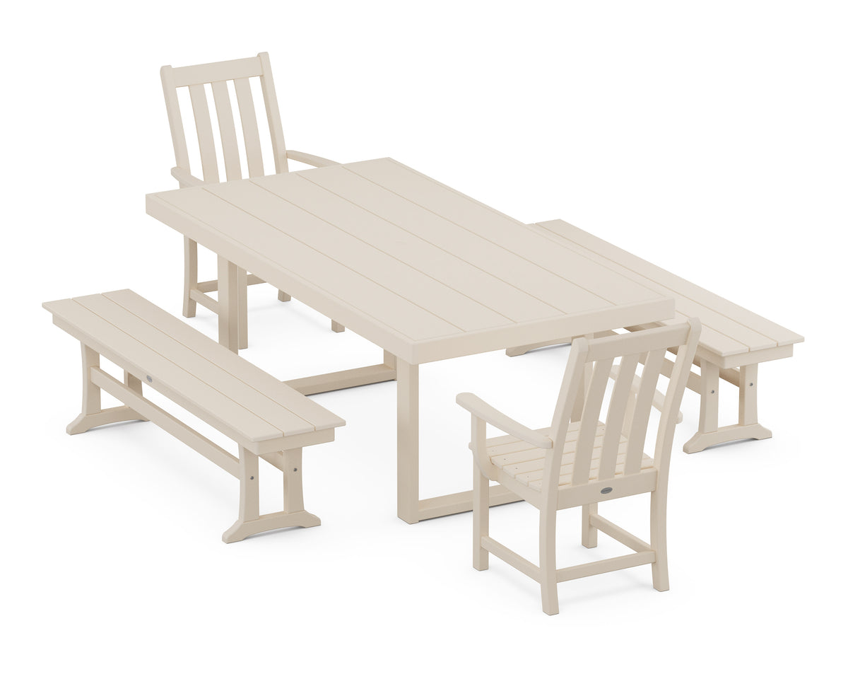 POLYWOOD Vineyard 5-Piece Dining Set with Benches - 39" x 78" Table in Sand
