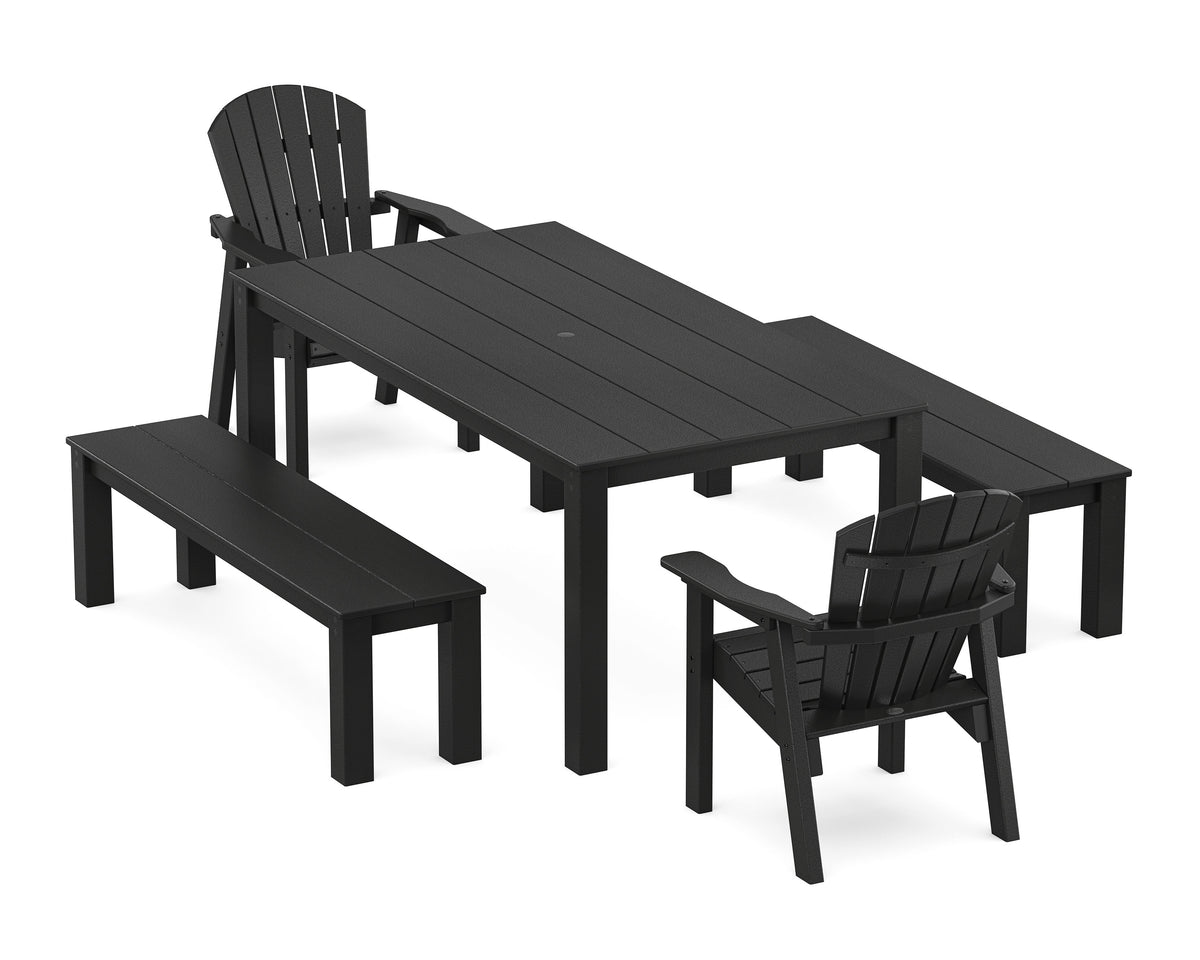 POLYWOOD Seashell 5-Piece Parsons Dining Set with Benches in Black