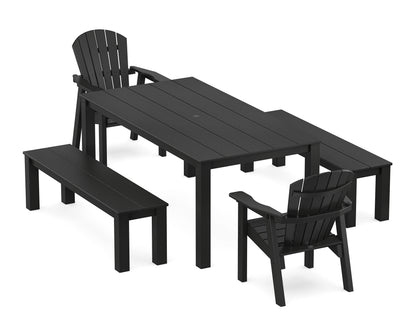 POLYWOOD Seashell 5-Piece Parsons Dining Set with Benches in Black