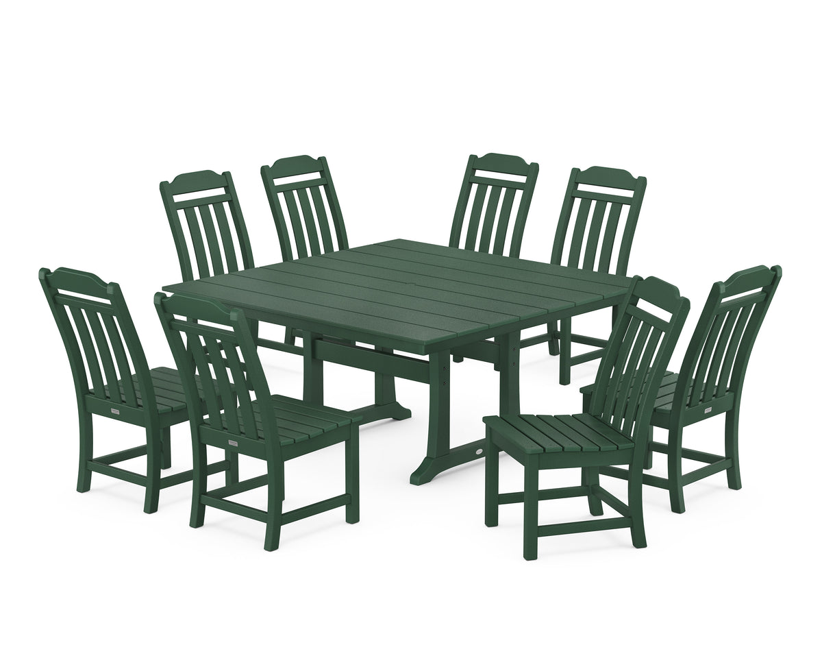 POLYWOOD Cottage 9-Piece Square Farmhouse Side Chair Dining Set with Trestle Legs in Green