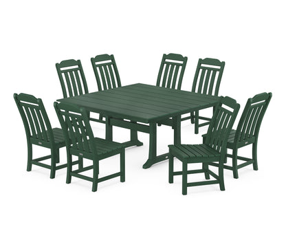 POLYWOOD Cottage 9-Piece Square Farmhouse Side Chair Dining Set with Trestle Legs in Green