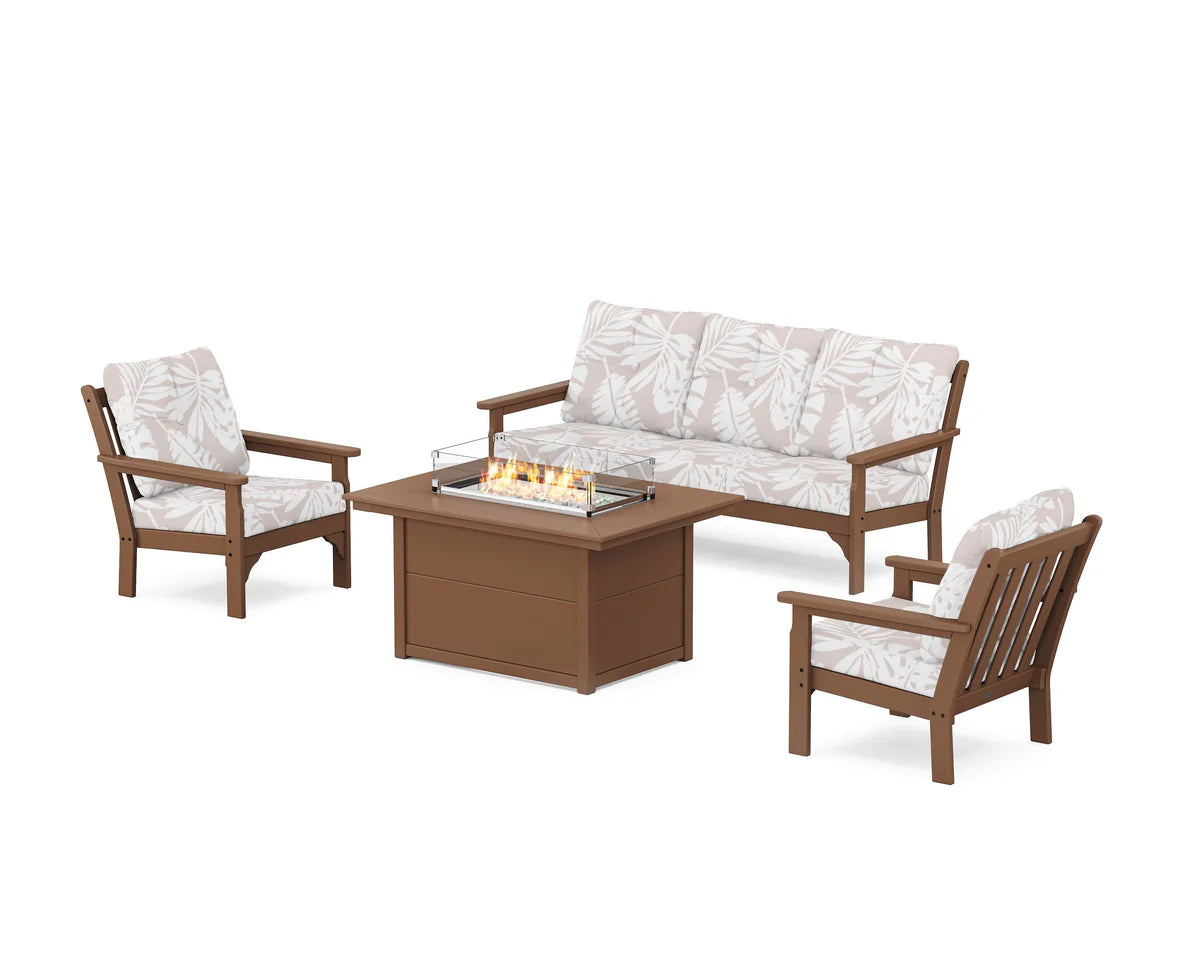 POLYWOOD Vineyard Deep Seating Fire Pit Table Set
